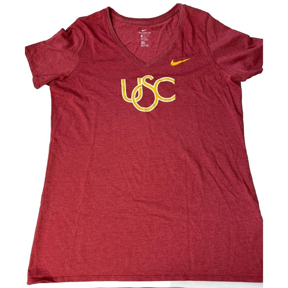 Nike Tee Women's USC Trojans V Neck Short Sleeve Shirt Red Sports Size XL
